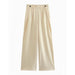 Color-Beige Casual Pants-Women Cutout out sets Top High Waist Pleated Design Work Pant sets-Fancey Boutique