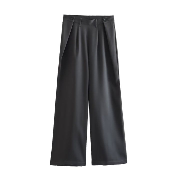 Color-Black Casual Pants-Women Cutout out sets Top High Waist Pleated Design Work Pant sets-Fancey Boutique