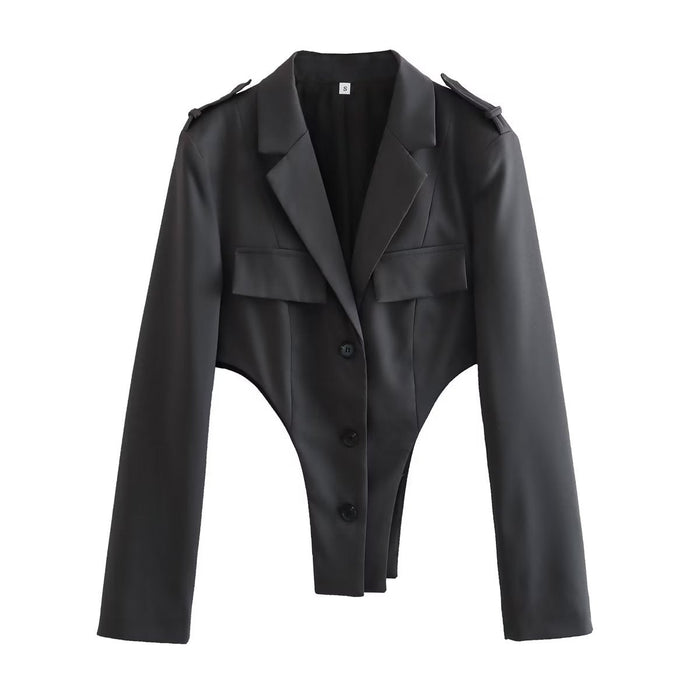 Color-Black Suit-Women Cutout out sets Top High Waist Pleated Design Work Pant sets-Fancey Boutique