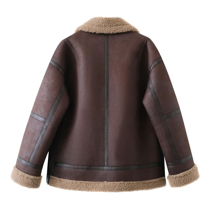 Color-Women Clothing Faux Shearling Jacket Double Sided Jacket Jacket-Fancey Boutique