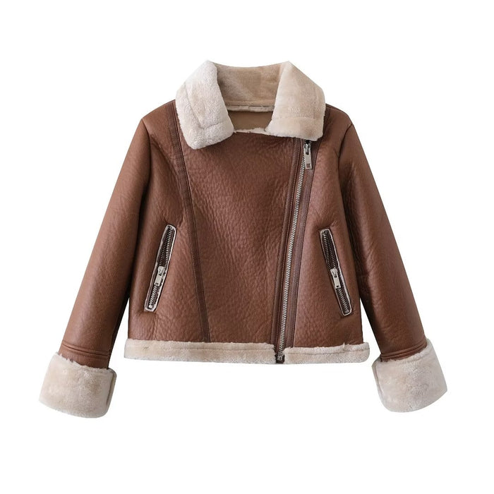 Color-Women Clothing Women Three Color Short Faux Shearling Jacket Clothing-Fancey Boutique