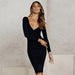 Color-Autumn Winter Long Sleeve V-neck Slim Fit Sexy Women Dress-Fancey Boutique