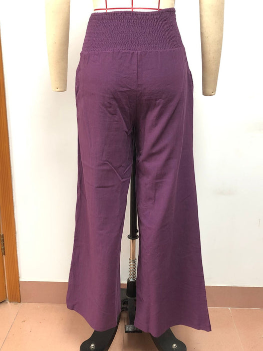 Color-Spring Summer Women Casual Trousers Casual Cotton Distressed Mid Waist Trousers Outer Wear-Fancey Boutique