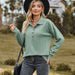 Color-Autumn Winter Solid Color Polo Collar Button Loose Long Sleeve Sweatershirt Coat Women-Fancey Boutique