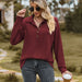 Color-Autumn Winter Solid Color Polo Collar Button Loose Long Sleeve Sweatershirt Coat Women-Fancey Boutique