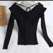 Color-Black-Women Autumn and Winter New Elegant Lapel Wood ear Slim fit Sweater-Fancey Boutique