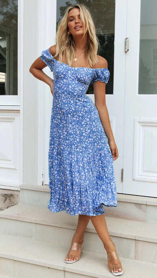 Color-Autumn Dress Sexy off the Shoulder Printed Maxi Dress-Fancey Boutique