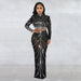 Color-Women Wear Mesh Drilling See through Long Sleeve Dress Two Piece Set-Fancey Boutique