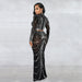 Color-Women Wear Mesh Drilling See through Long Sleeve Dress Two Piece Set-Fancey Boutique