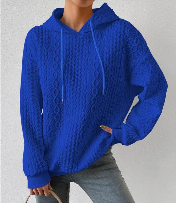 Color-Autumn Clothes Women Clothes Jacquard Hooded Lace Up Long Sleeve Sweater Knitted-Fancey Boutique