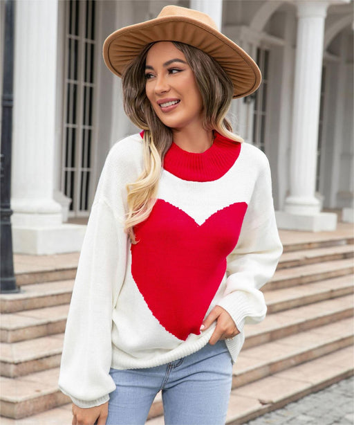 Color-Autumn Winter Big Love Valentine Day Peach Heart Sweater round Neck Knitted Pullover Sweater Women-Fancey Boutique