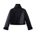 Color-Autumn Winter Women Clothing Black All Match Stand up Collar Thermal Leather Pull Short Coat-Fancey Boutique