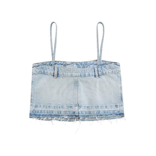 Color-Light Blue-Summer Women Clothing Effect Denim Short Top-Fancey Boutique