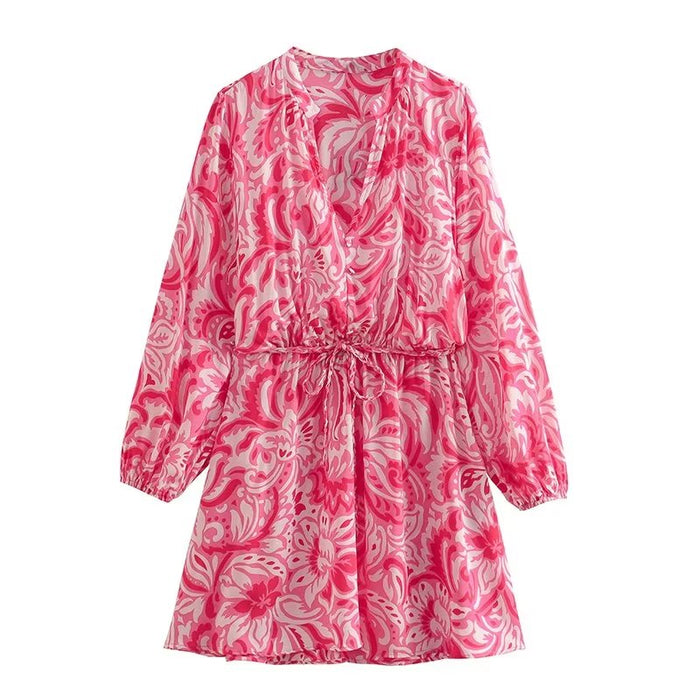 Color-Pink-Summer Women Clothing Printed Elegant Short Dress-Fancey Boutique