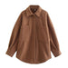 Color-Coffee-Women Clothing Spring Casual Polo Collar Solid Color Simple Jacket Big Pockets-Fancey Boutique