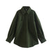 Color-Army Green-Women Clothing Spring Casual Polo Collar Solid Color Simple Jacket Big Pockets-Fancey Boutique