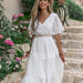 Color-Mixed Elegant Princess French Royal Pure White Waist Drawstring Slimming Nightdress Dress-Fancey Boutique