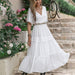 Color-Mixed Elegant Princess French Royal Pure White Waist Drawstring Slimming Nightdress Dress-Fancey Boutique