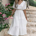 Color-Mixed Elegant Princess French Royal Pure White Waist Drawstring Slimming Nightdress Dress-Fancey Boutique