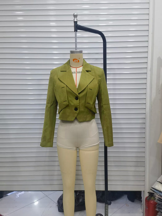 Color-Spring Autumn Short Green Blazer Goddess High Grade Casual Spring Small-Fancey Boutique