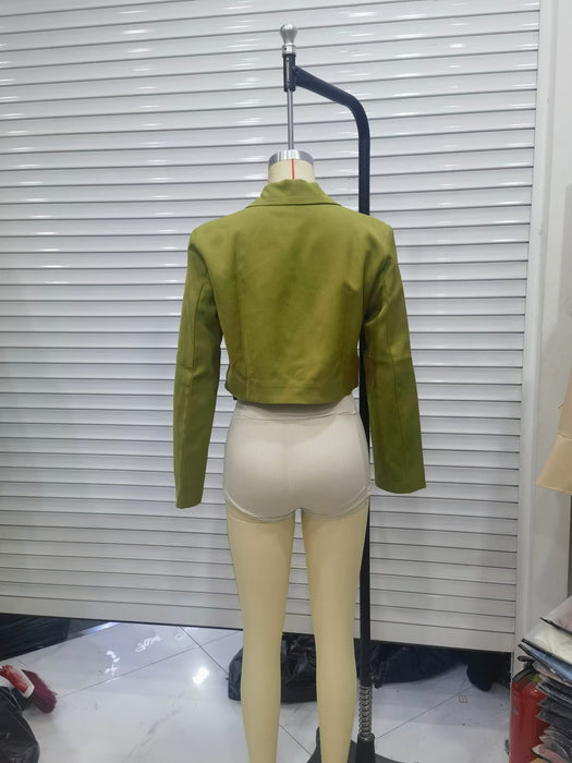 Color-Spring Autumn Short Green Blazer Goddess High Grade Casual Spring Small-Fancey Boutique