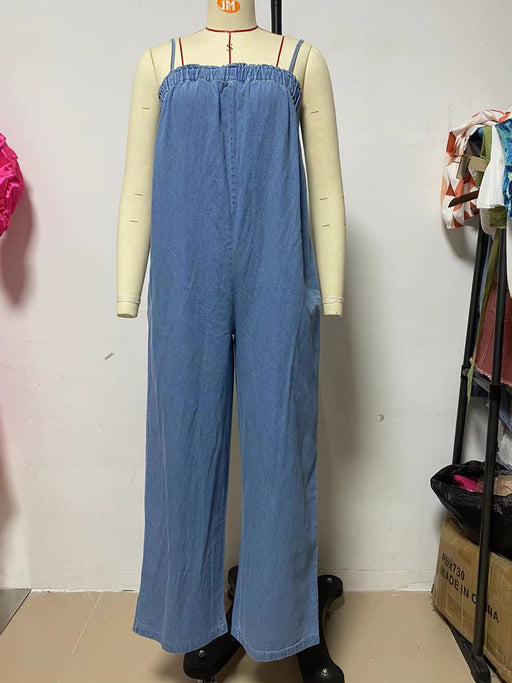 Color-Blue-Summer Loose High Waist Suspender Jumpsuit Women Slimming Wide Leg Pants Cropped Casual Suspender Trousers-Fancey Boutique