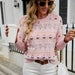 Color-Women Hollow Out Cutout Floral Sweater Gentle Loose Jacquard Floral Pink Sweater-Fancey Boutique