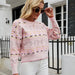 Color-Women Hollow Out Cutout Floral Sweater Gentle Loose Jacquard Floral Pink Sweater-Fancey Boutique