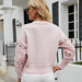 Color-Women Hollow Out Cutout Floral Sweater Gentle Loose Jacquard Floral Pink Sweater-Fancey Boutique
