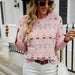 Color-Pink-Women Hollow Out Cutout Floral Sweater Gentle Loose Jacquard Floral Pink Sweater-Fancey Boutique