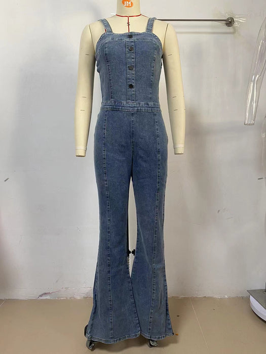 Color-Blue-Autumn Winter Office Washed Micro Pull Siamese Suspender Trousers-Fancey Boutique