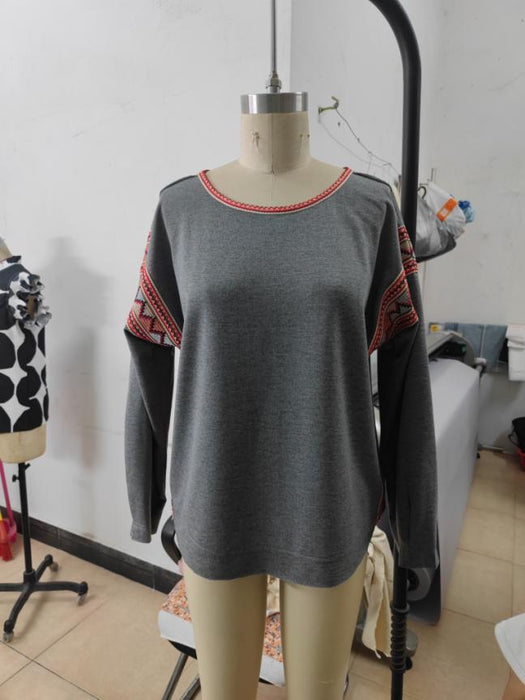 Color-Autumn Winter Cotton Sweater Loose round Neck Ribbon Stitching Edging Design Pullover-Fancey Boutique