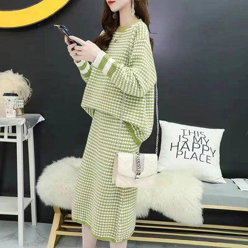 Color-Yellow-Artistic Retro Striped Knitted Skirt Women Korean Knitted Sheath Skirt Two Piece Set-Fancey Boutique