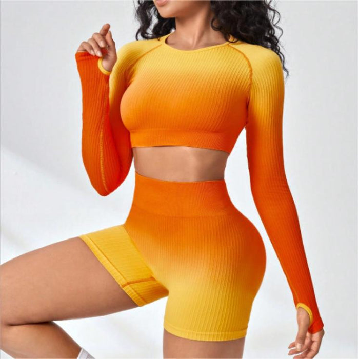 Color-Seamless Thread Solid Color Sexy Beauty Back Yoga Clothes Two Piece Sports Running Fitness Yoga Suit-Fancey Boutique