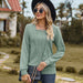 Color-Autumn Winter Solid Color Square Collar Cross Loose Long Sleeved T shirt Top Women-Fancey Boutique