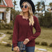 Color-Autumn Winter Solid Color Square Collar Cross Loose Long Sleeved T shirt Top Women-Fancey Boutique
