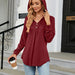 Color-Autumn Winter Solid Color V neck Button Hooded Loose Long Sleeves Sweater Women-Fancey Boutique