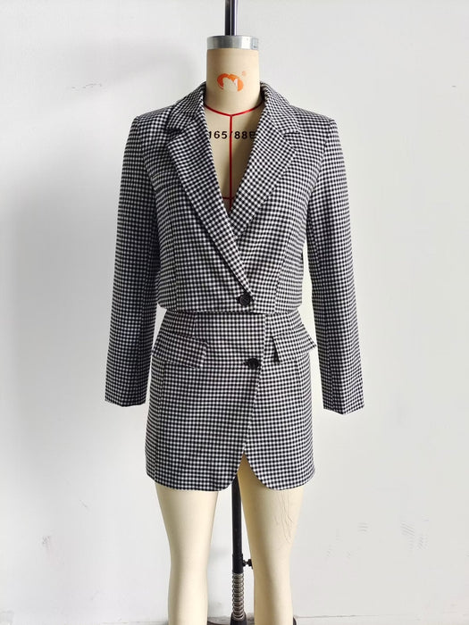 Color-Women Clothing French Casual Small Plaid Short Blazer Suit-Fancey Boutique