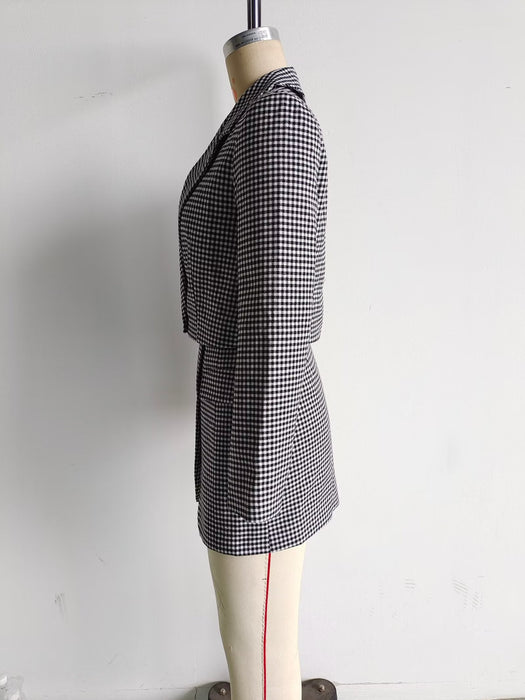 Color-Women Clothing French Casual Small Plaid Short Blazer Suit-Fancey Boutique