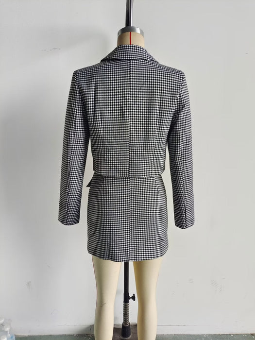 Color-Women Clothing French Casual Small Plaid Short Blazer Suit-Fancey Boutique