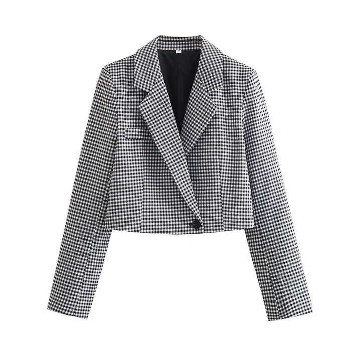 Color-Women Clothing French Casual Small Plaid Short Blazer Suit-Fancey Boutique