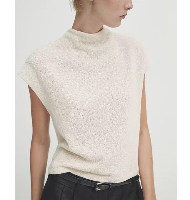 Color-Women Clothing Summer Minimalist Elegant Beige Comfortable Knitted Half Turtleneck Short Sleeve T shirt-Fancey Boutique