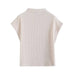 Color-Women Clothing Summer Minimalist Elegant Beige Comfortable Knitted Half Turtleneck Short Sleeve T shirt-Fancey Boutique