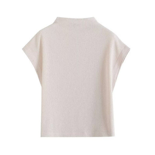 Color-Ivory-Women Clothing Summer Minimalist Elegant Beige Comfortable Knitted Half Turtleneck Short Sleeve T shirt-Fancey Boutique