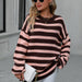 Color-Autumn Winter Striped Sweater Women Knitted Crew Neck Pullover Sweater Women-Fancey Boutique