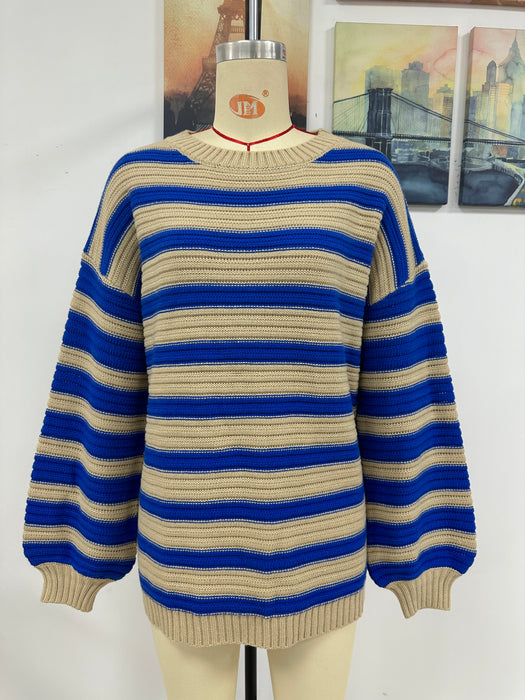 Color-Autumn Winter Striped Sweater Women Knitted Crew Neck Pullover Sweater Women-Fancey Boutique