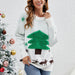 Color-Christmas Sweater Women Clothing Christmas Tree Snowflake Jacquard Round Neck Pullover Sweater-Fancey Boutique