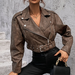 Color-Women Clothing Niche Matching Waistband Loose Slimming Motorcycle Design Jacket-Fancey Boutique