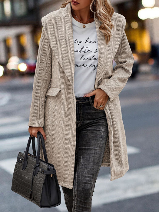 Color-Autumn Winter Fur Plaid Solid Color Long Sleeve Collared Belt Slimming Women Coat-Fancey Boutique
