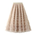 Color-Dark Apricot-Mesh Tiered Skirt Women Spring Autumn Dress Fairy White Yarn Skirt Pleated-Fancey Boutique